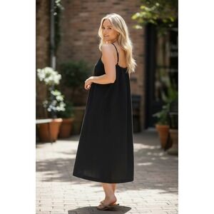 Lagenlook Dress linen Sz S Black Midi Slip Sundress Spaghetti Straps a new day